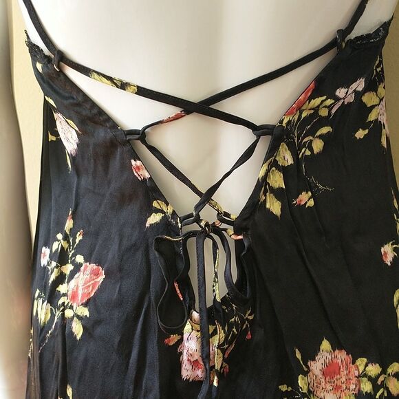 R13 Lace Back Slip Dress XS Black Pink Floral 100%Silk Lace Up Adjustable Strap - Picture 8 of 13